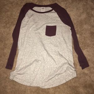 Maroon and Gray VS/Pink Baseball Tee